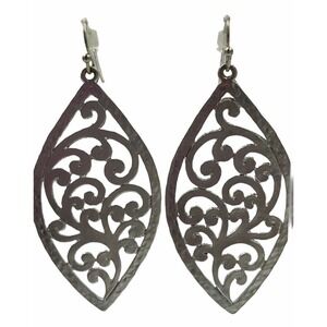 Large Silver Tone Swirl Teardrop Dangle Earrings